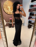 Abito lungo con spacco e strass