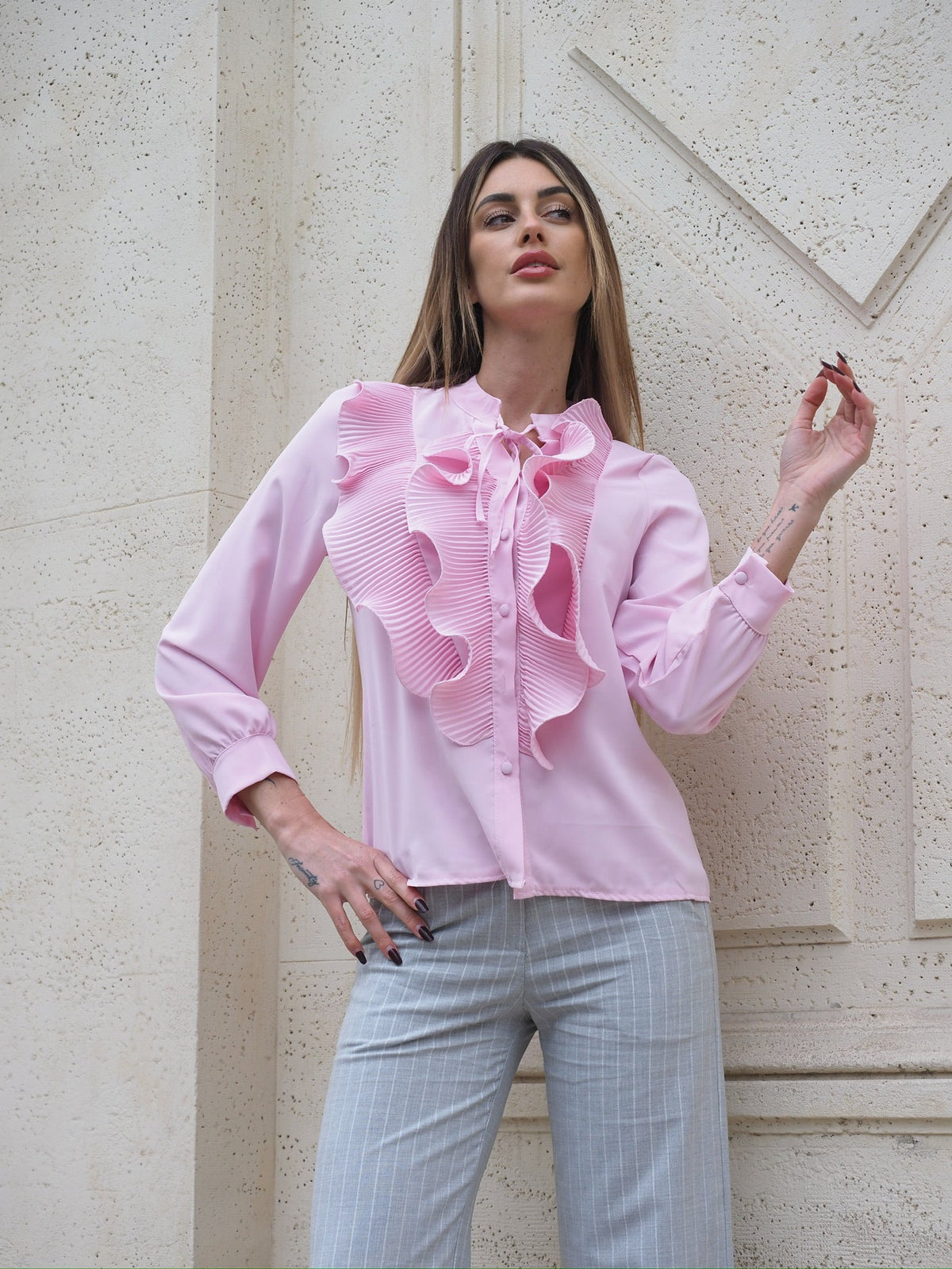 Camicia rosa con Rouches
