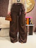 Pantalone in camoscio con cintura in vita