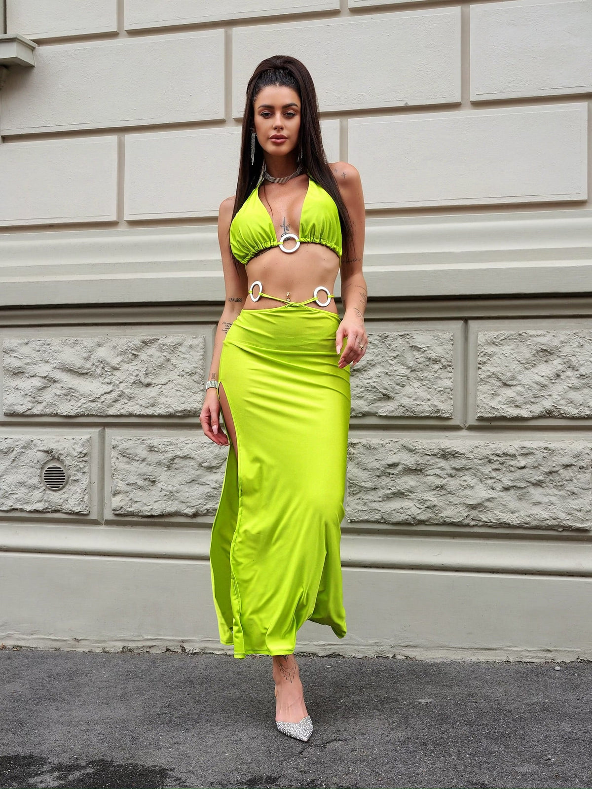 Completo top e gonna con cerchi lime
