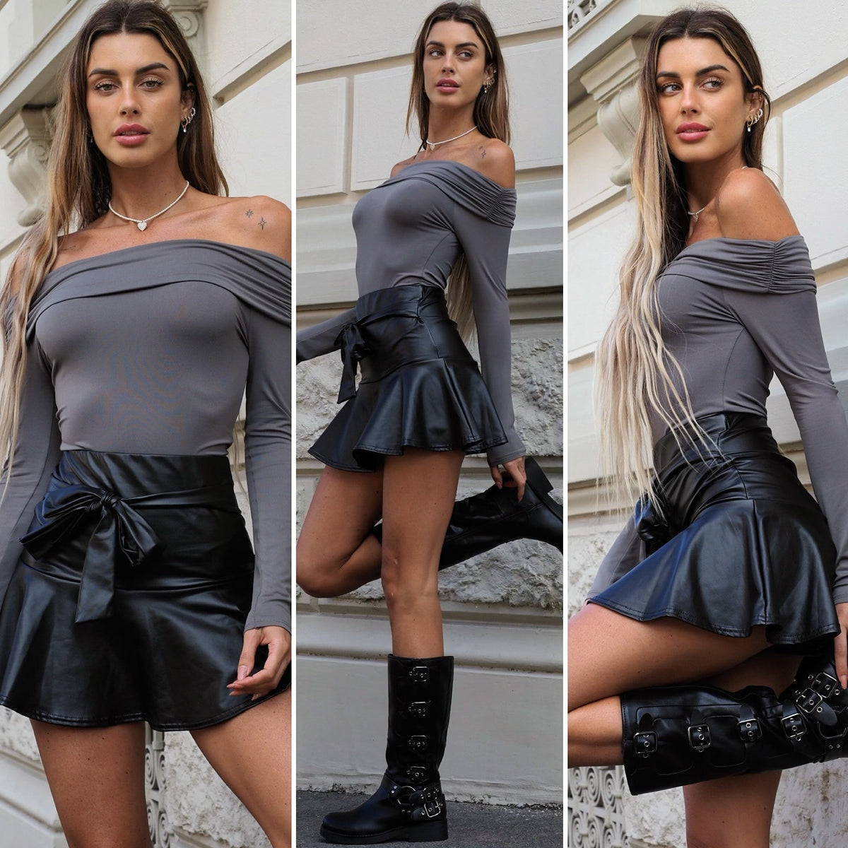 Body grigio scollo a barca