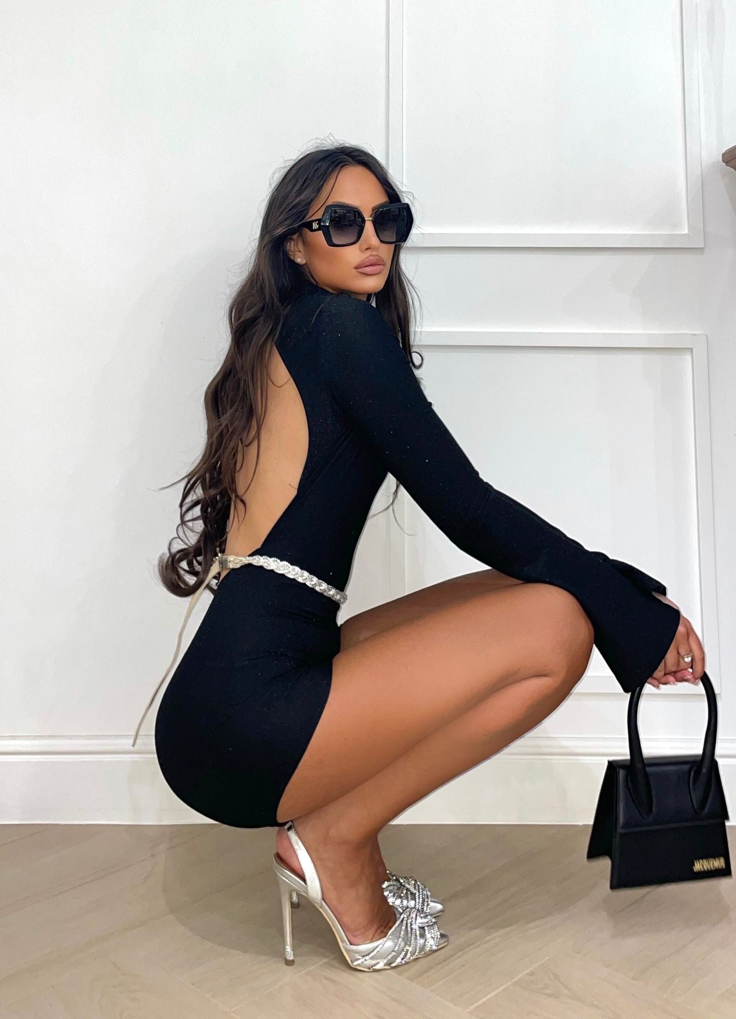 Tutina glitter schiena aperta nera