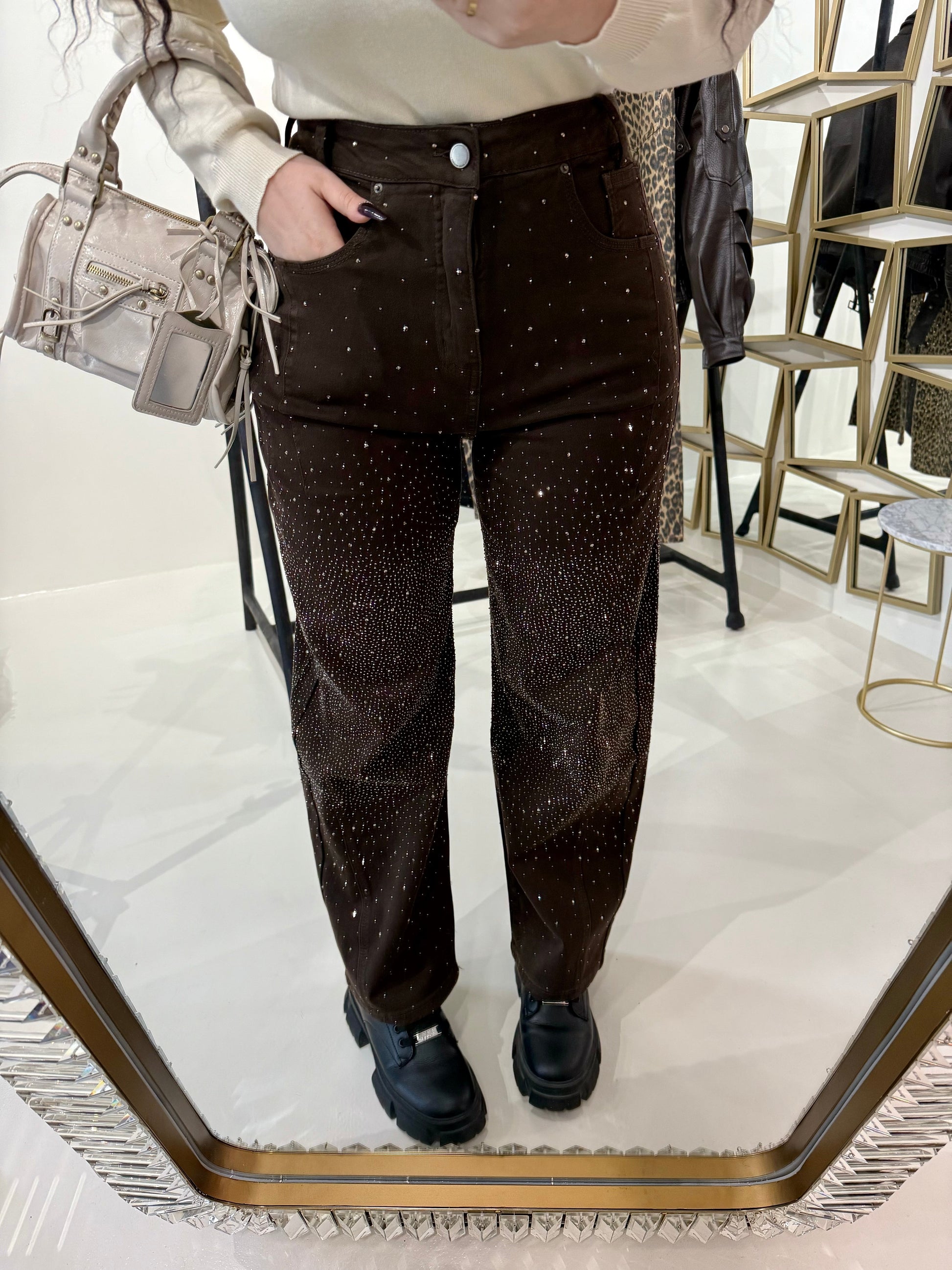 Pantalone con strass choco
