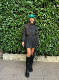 Completo camicia e gonna gessato nero