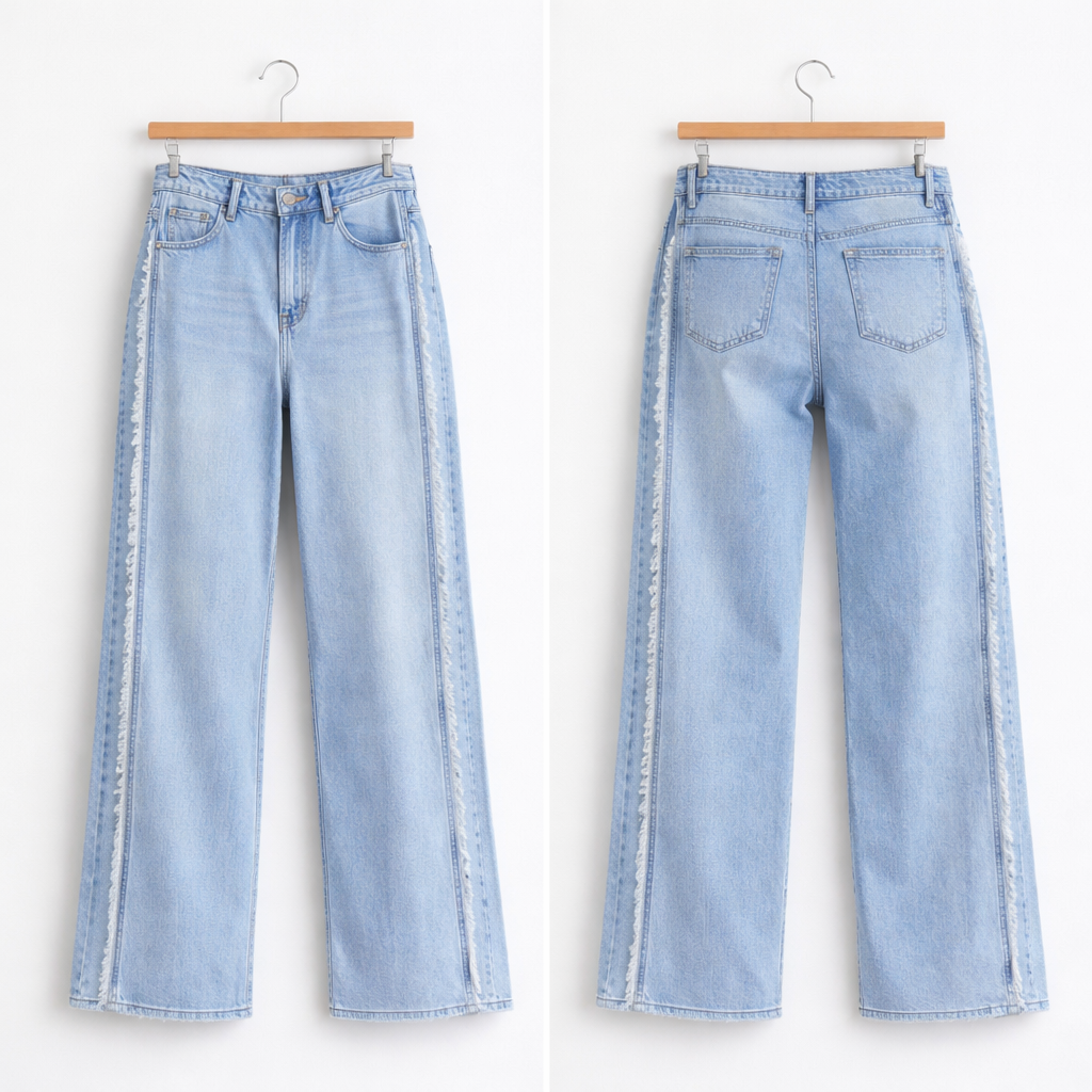 Jeans Wide Leg Lace Line – Denim Chiaro