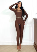 Tuta aderente con spacco brown