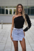 Body monospalla nero con Rouches