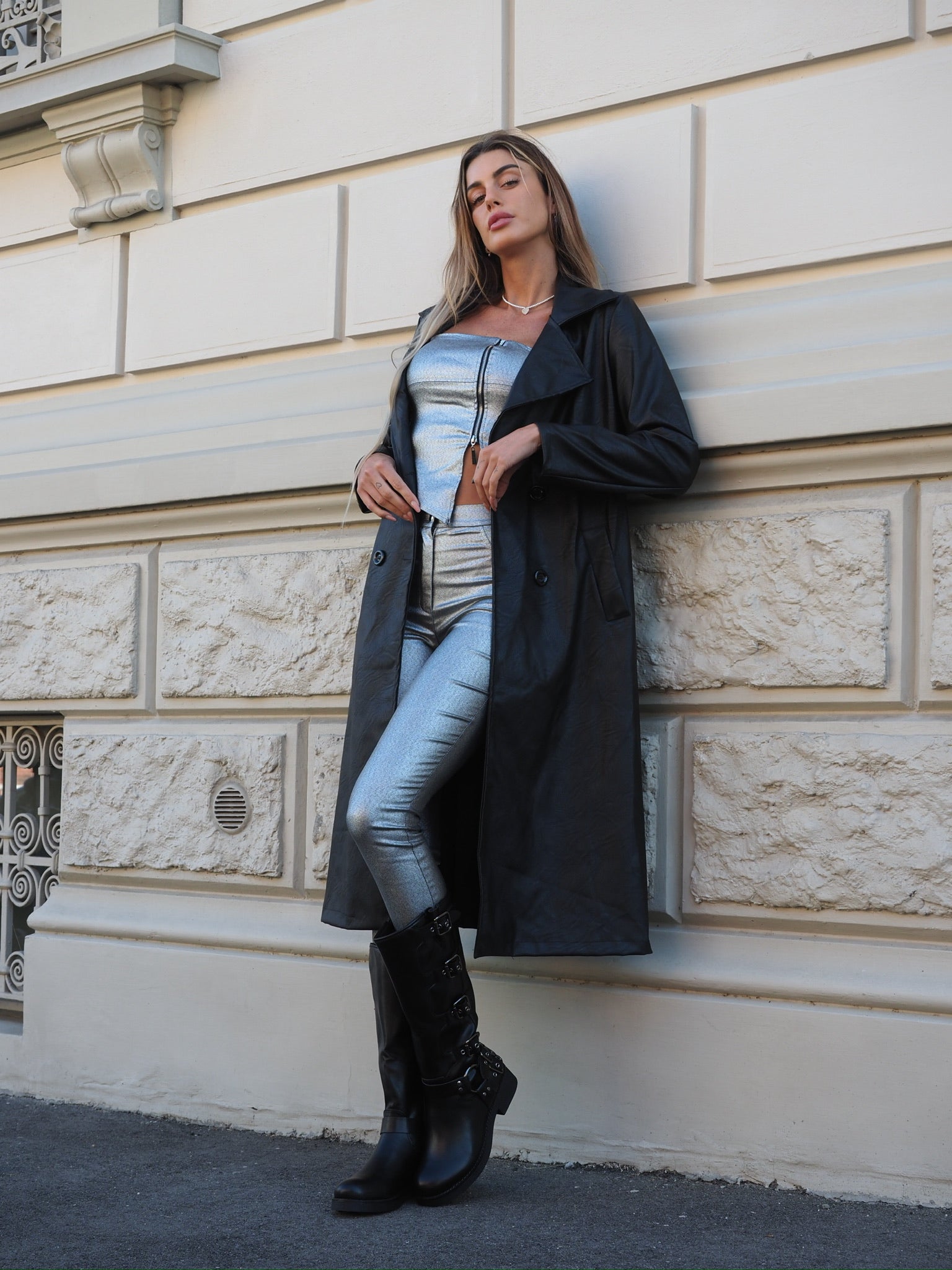 Completo top e pantalone argento