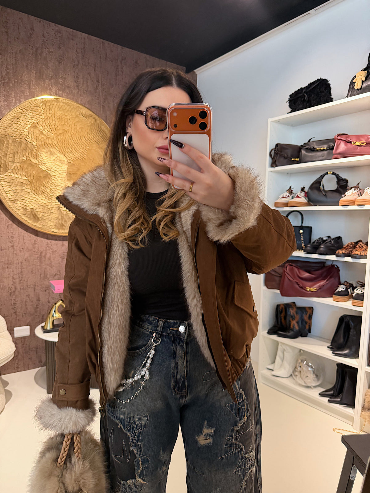 Giaccone Camel con imbottitura in pelo reversibile