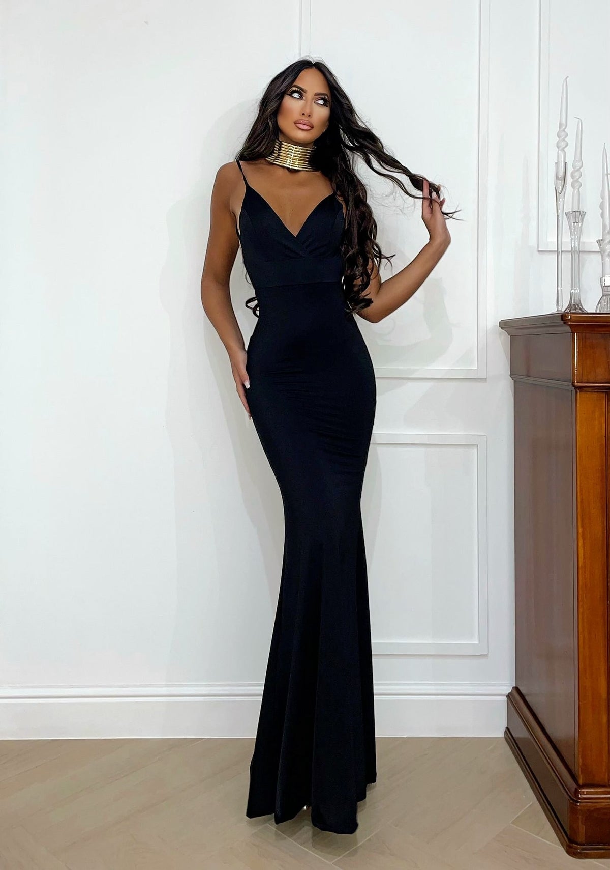 Abito sirena bretellina nero