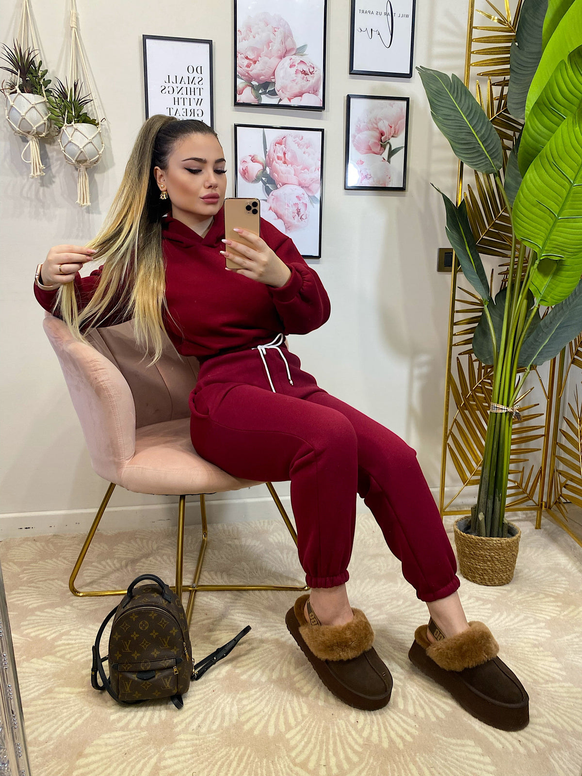 Set tuta sportiva felpa e pantatuta burgundy