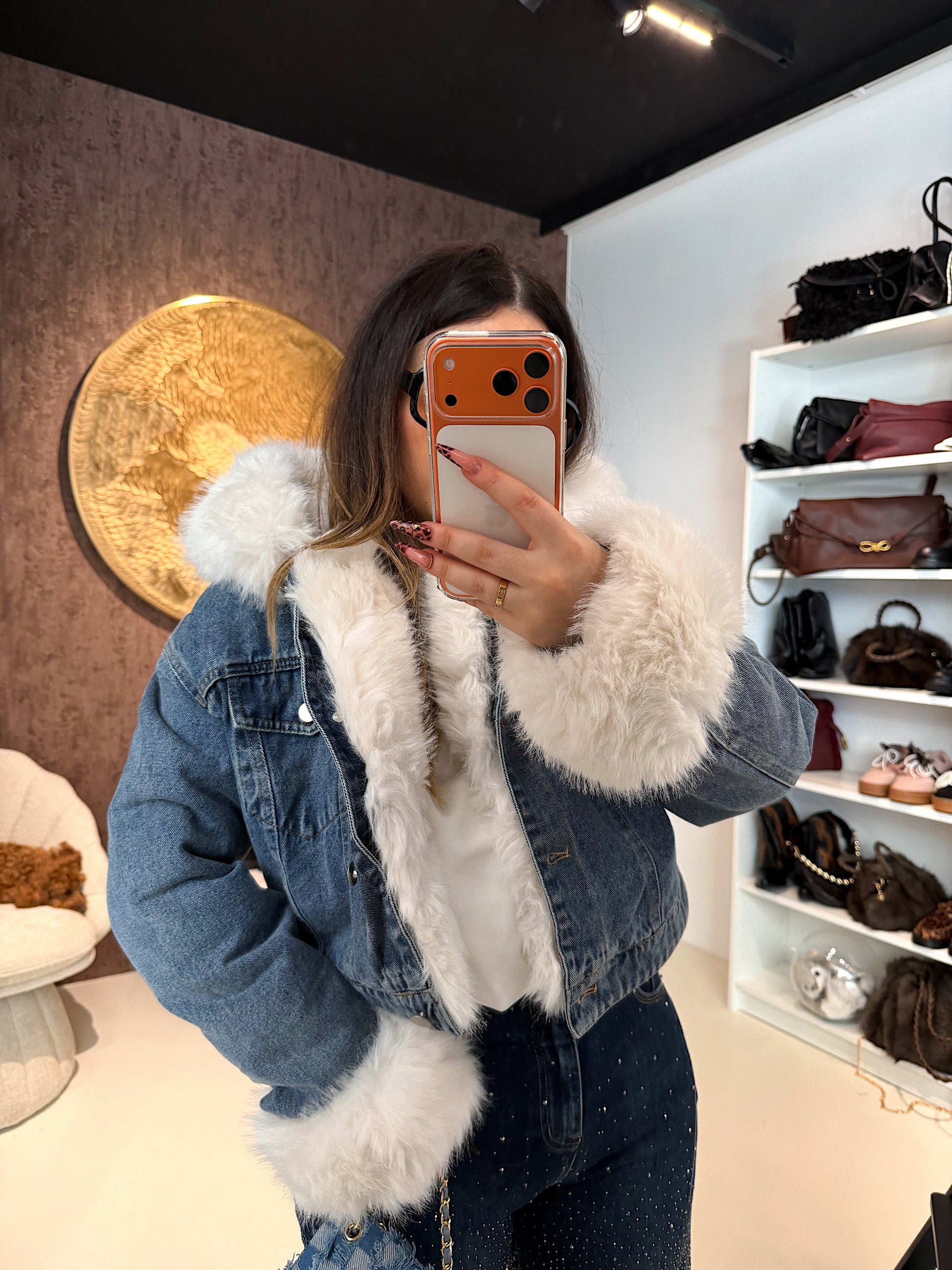 Giaccone di jeans pelo bianco