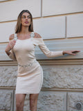 Abito in maglia con strass burro
