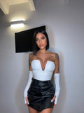 Body bianco con scollo a V e manicotti