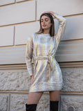 Abito in maglia gold con cintura