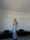 Completo due pezzi top e gonna longuette grigio