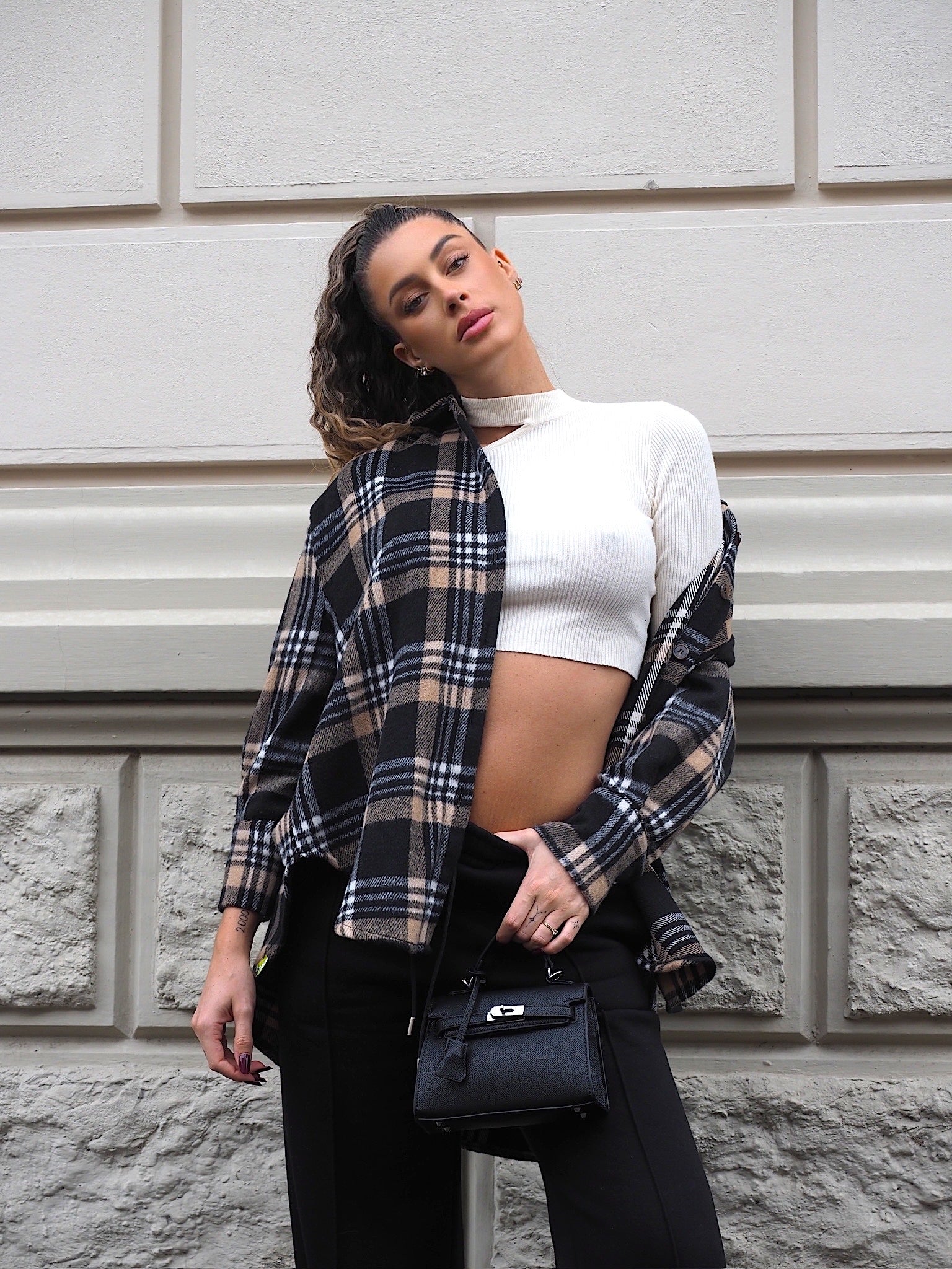 Giaccone in tweed Nero