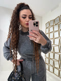 Completo felpa e pantalone effetto denim