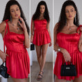 Abito bustier rosso con fiocchetti