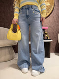 Jeans Wide Leg Flower Strass