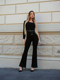 Tuta monospalla nera glitter con cintura