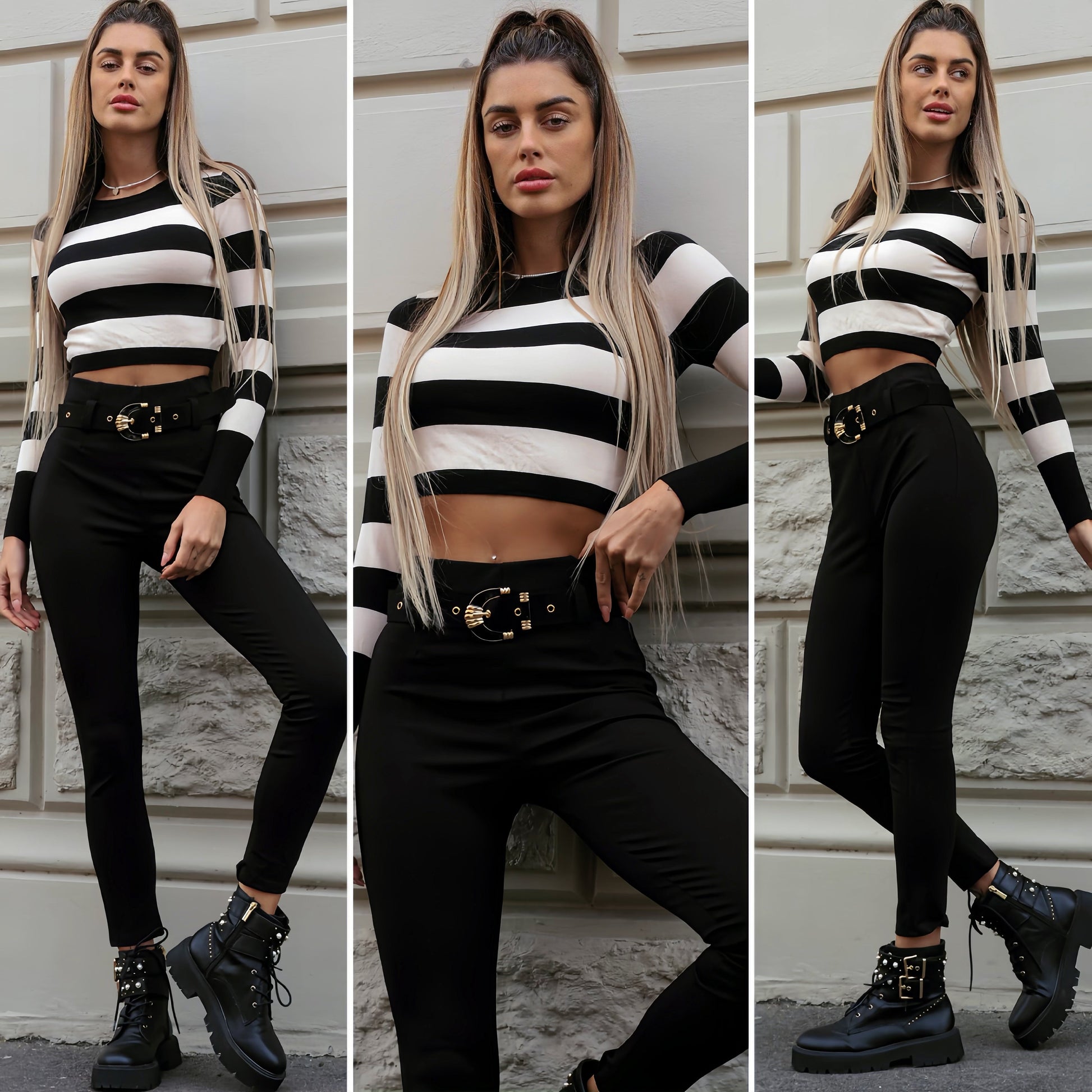 Pantalone nero con cintura oro