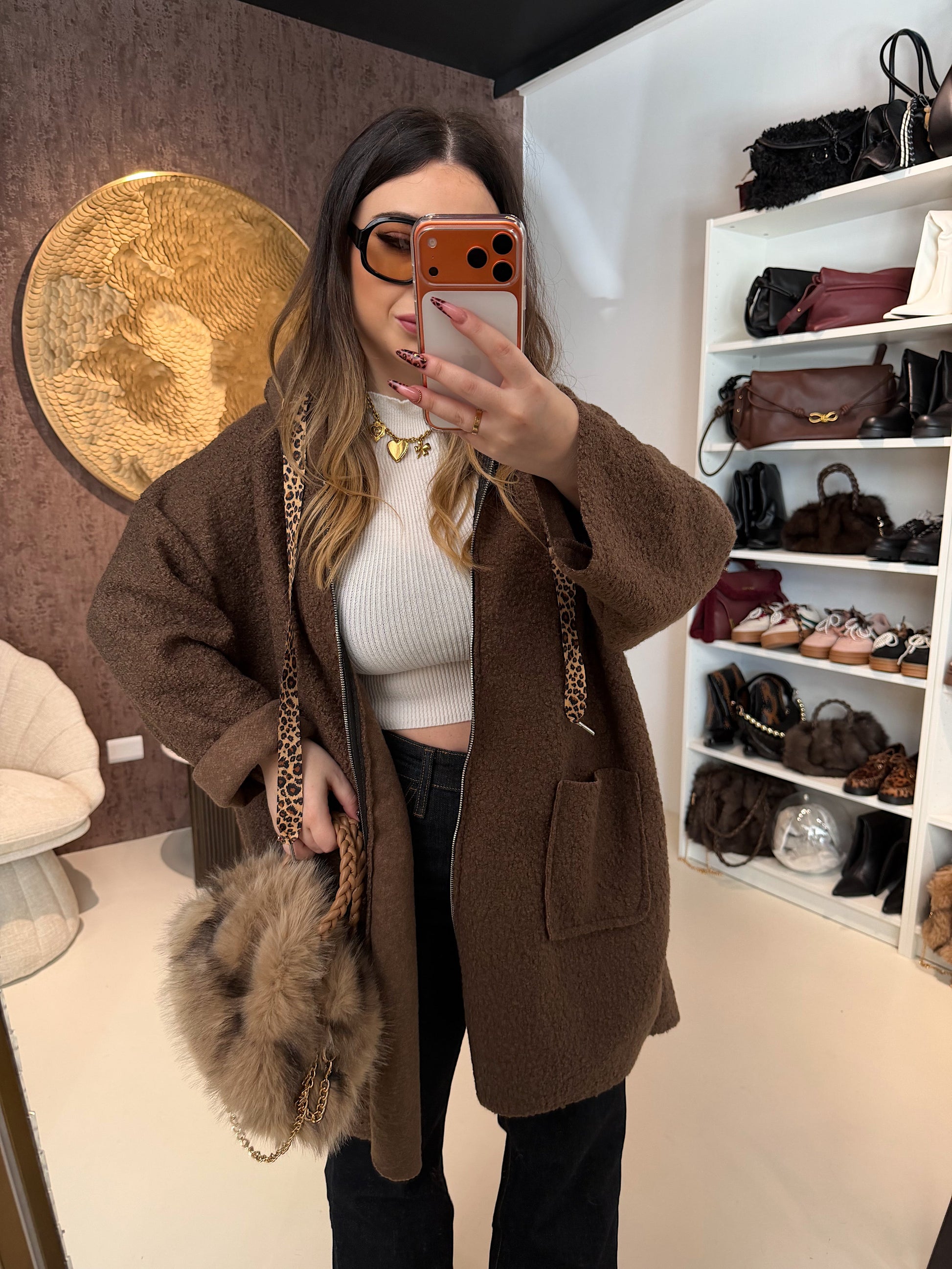 Cardigan Morbido con Cappuccio e laccio Animalier