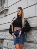 Felpa crop nera con lacci