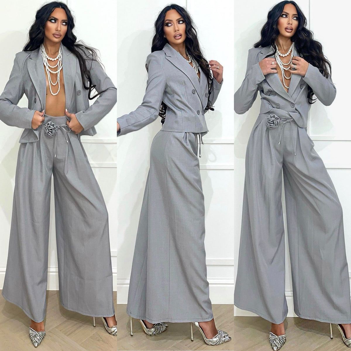 Set pantalone e giacca grigio polvere