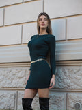 Abito in maglia vede bottiglia con trecce e zip