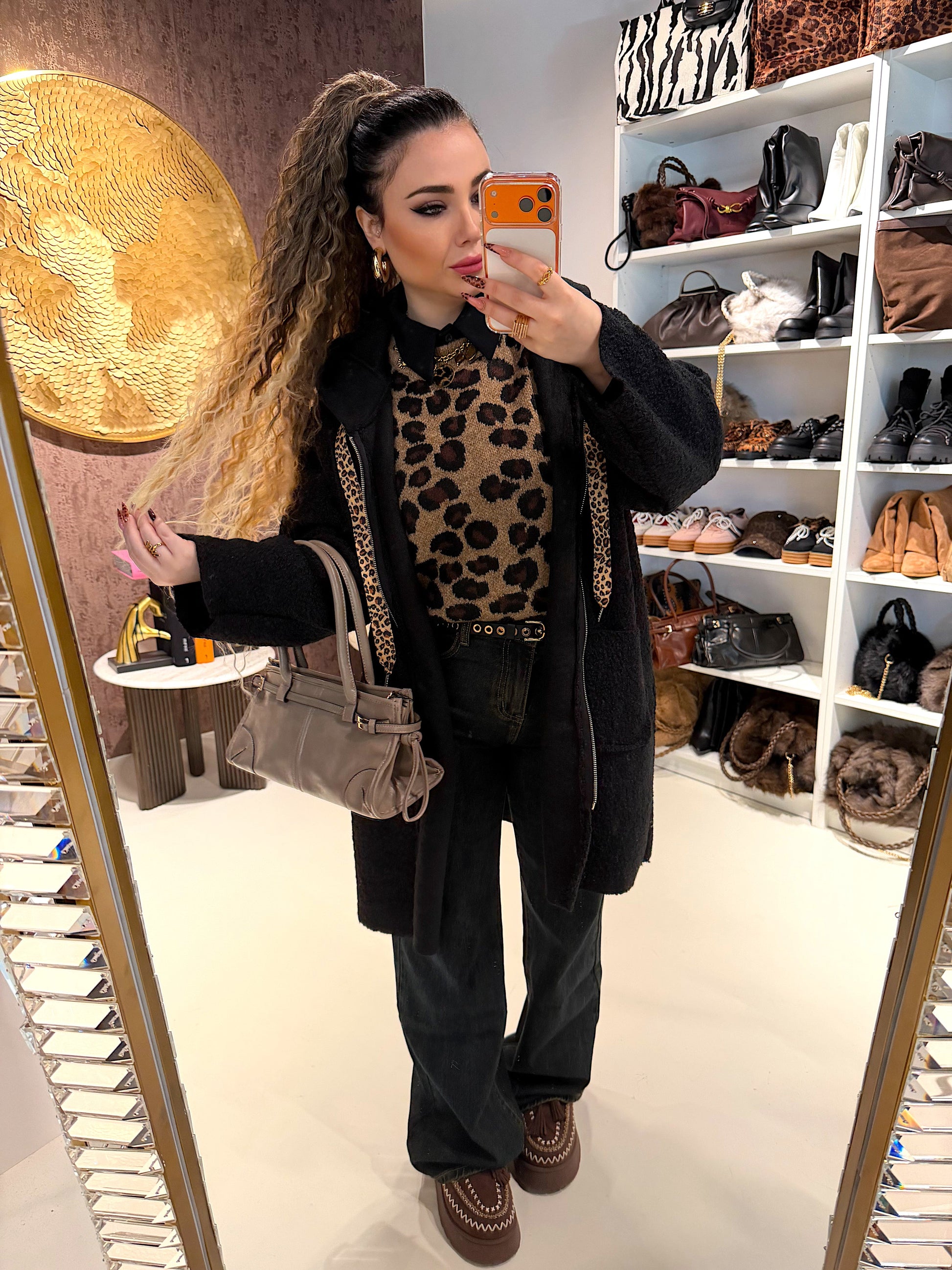 Cardigan Morbido con Cappuccio e laccio Animalier