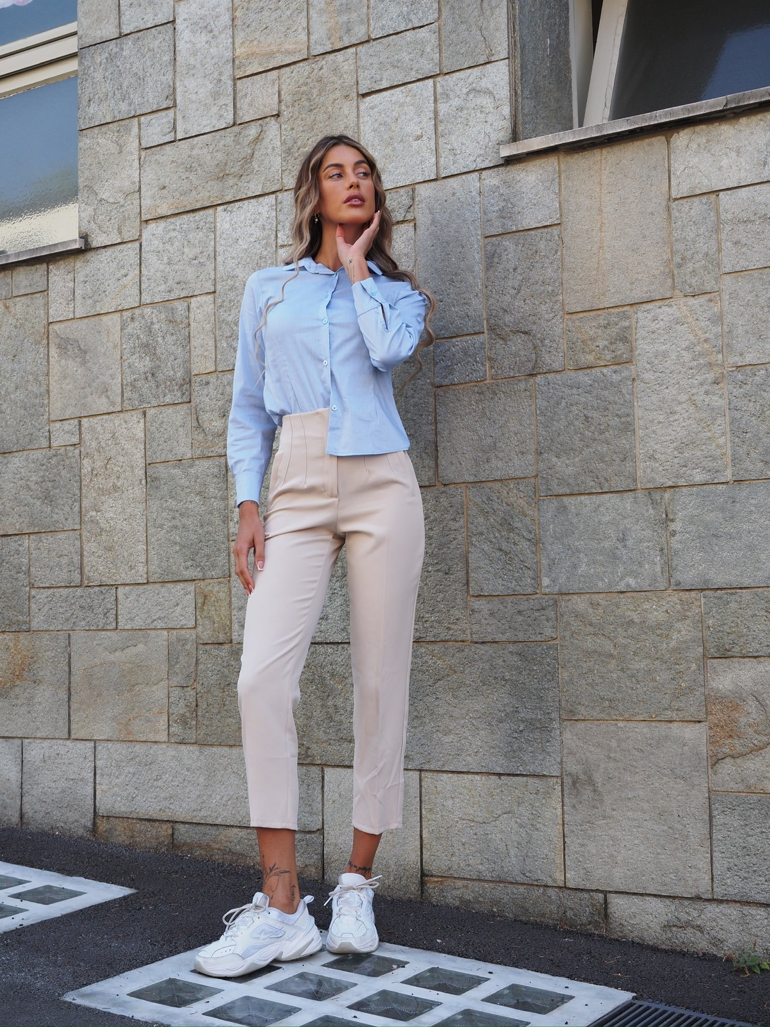 Pantalone vita alta burro