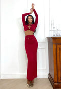 Completo top e gonna rosso con dettaglio oro