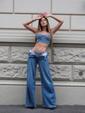 Set Bralette e slip azzurro a fiori oro