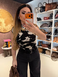 Completo top e pantalone cow print
