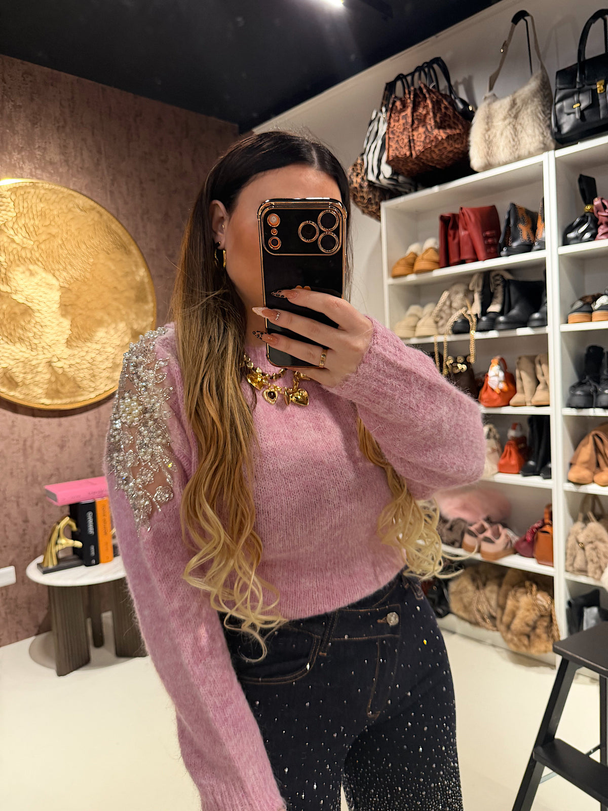 Maglione con perline e strass