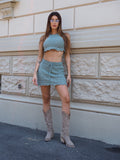 Completo crochet top e gonna verde militare