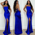 Abito a sirena con push up e incrocio blu