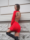 Abito in maglia rosso schiena aperta