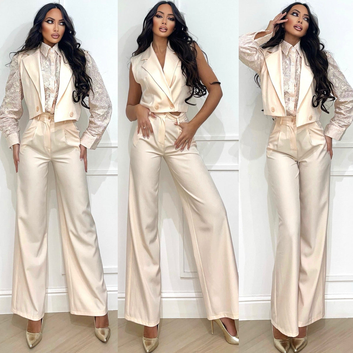 Set pantalone e smanicato cipria