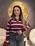 Maglione a righe bordeaux grigio