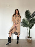Cardigan lungo camel e nero con cintura