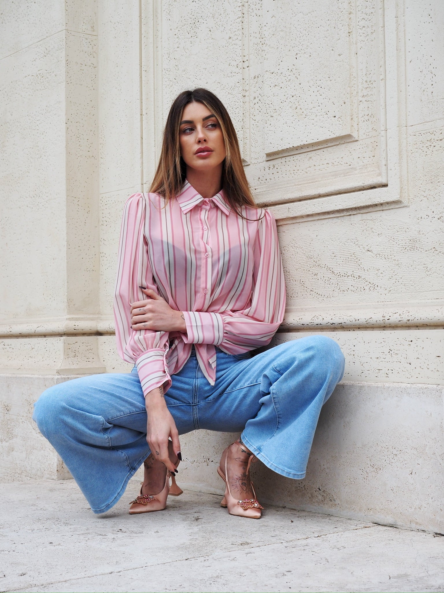 Camicia a righe rosa