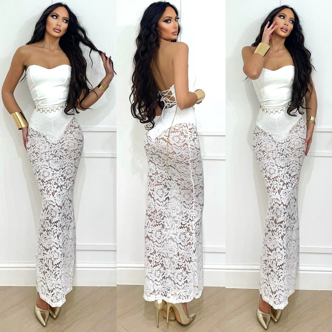 Abito in pizzo bianco con body