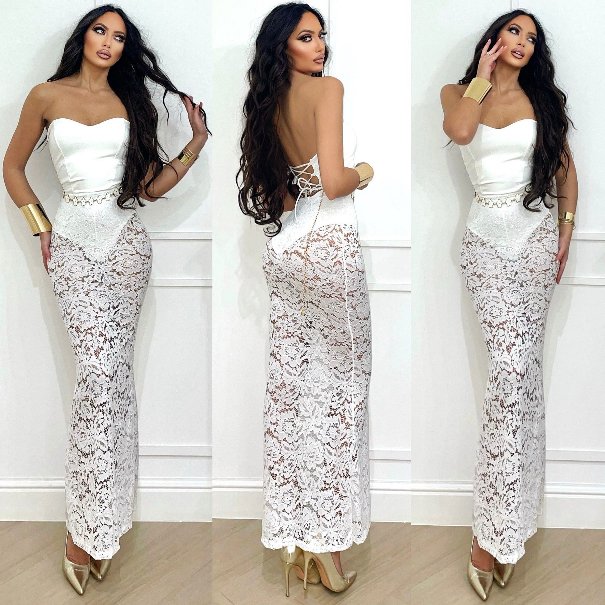 Abito in pizzo bianco con body