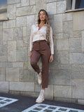 Pantalone vita alta choco