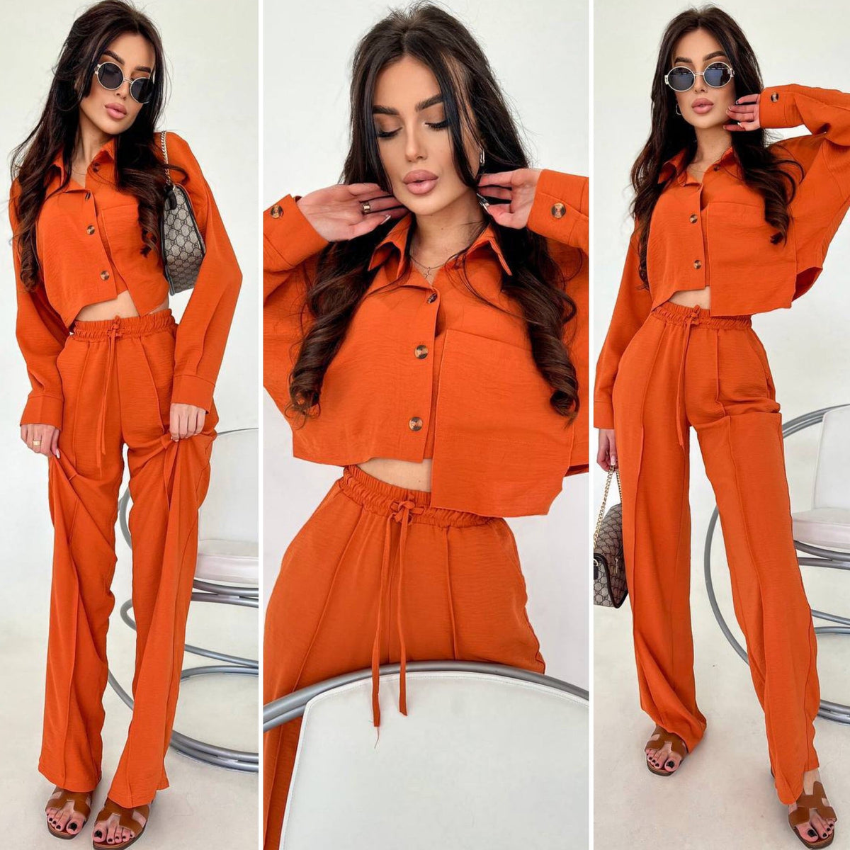 Set due pezzi camicia e pantalone pesca