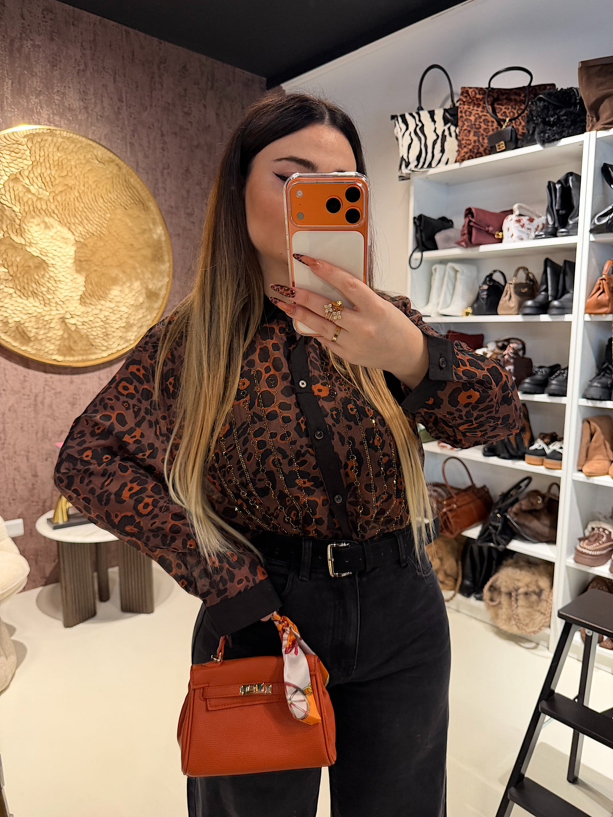 Camicia a fantasia maculata con strass