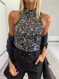 Top con paillettes nero silver