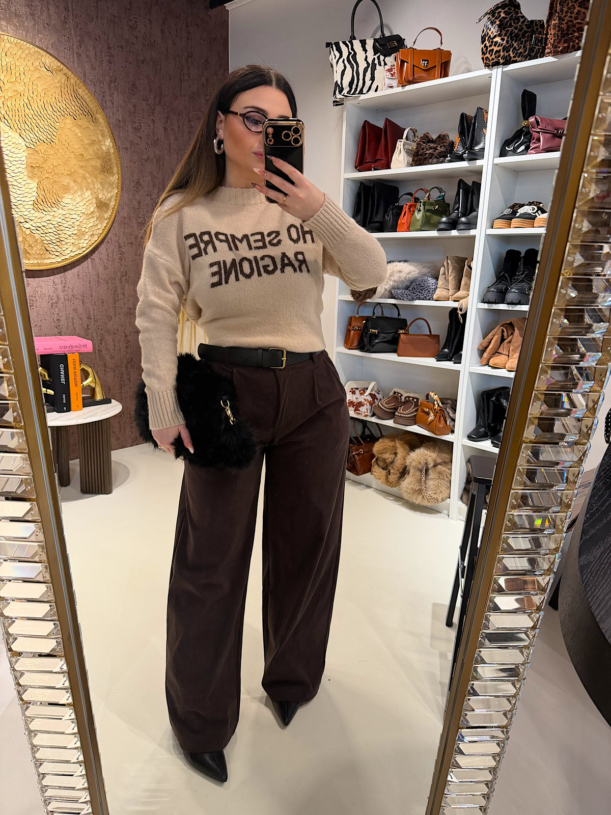 Pantalone in velluto con cintura